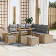 vidaXL Trädgårdsoffset med kudde 8 pcs Beige Poly rattan