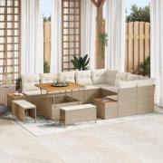 vidaXL Trädgårdsoffset med kudde 12 pcs Beige Poly rattan