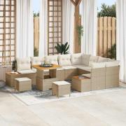 vidaXL Trädgårdsoffset med kudde 12 pcs Beige Poly rattan