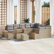 vidaXL Trädgårdsoffset med kudde 12 pcs Beige Poly rattan