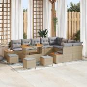 vidaXL Trädgårdsoffset med kudde 13 pcs Beige Poly rattan