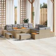 vidaXL Trädgårdsoffset med kudde 13 pcs Beige Poly rattan
