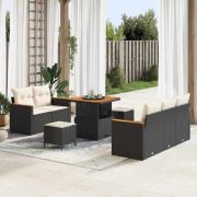 vidaXL Trädgårdsoffset med kudde 8 pcs Svart Poly rattan