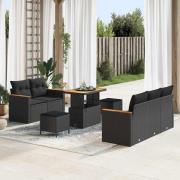 vidaXL Trädgårdsoffset med kudde 8 pcs Svart Poly rattan