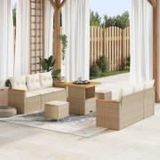 vidaXL Trädgårdsoffset med kudde 9 pcs Beige Poly rattan