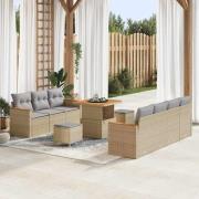 vidaXL Trädgårdsoffset med kudde 10 pcs Beige Poly rattan