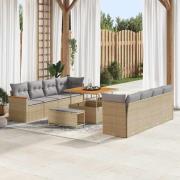 vidaXL Trädgårdsoffset med kudde 11 pcs Beige Poly rattan