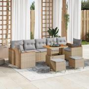 vidaXL Trädgårdsoffset med kudde 10 pcs Beige Poly rattan
