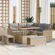 vidaXL Trädgårdsoffset med kudde 8 pcs Beige Poly rattan