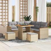 vidaXL Trädgårdsoffset med kudde 8 pcs Beige Poly rattan