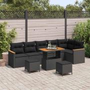 vidaXL Trädgårdsoffset med kudde 9 pcs Svart Poly rattan