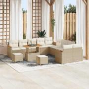 vidaXL Trädgårdsoffset med kudde 13 pcs Beige Poly rattan