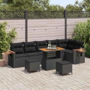 vidaXL Trädgårdsoffset med kudde 9 pcs Svart 90 x 55 x 71 cm