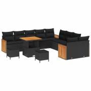 vidaXL Trädgårdsoffset med kudde 13 pcs Svart 80 x 80 x 71 cm