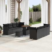 vidaXL Trädgårdsoffset med kudde 11 pcs Svart 90 x 55 x 71 cm