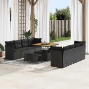 vidaXL Trädgårdsoffset med kudde 11 pcs Svart 100 x 100 x 71 cm