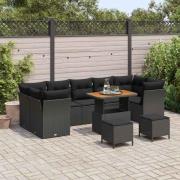 vidaXL Trädgårdsoffset med kudde Manuell 10 pcs Svart 90 x 55 x 71 cm
