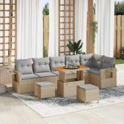 vidaXL Trädgårdsoffset med lagring 9 pcs Beige Poly rattan