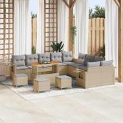 vidaXL Trädgårdsoffset med kudde med lagring 14 pcs Beige konstrotting