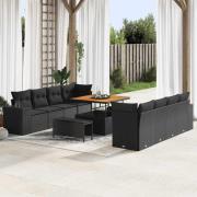 vidaXL Trädgårdsoffset med kudde 11 pcs Svart 100 x 100 x 71 cm