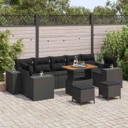 vidaXL Trädgårdsoffset med kudde 10 pcs Svart 90 x 55 x 71 cm