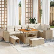 vidaXL Trädgårdsoffset 9 pcs Beige och gräddfärgad 100 x 100 x 71 cm