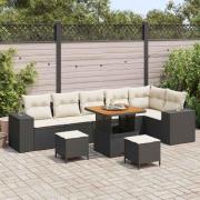 vidaXL Trädgårdsoffset med kudde 9 pcs Svart och kräm 80 x 80 x 71 cm