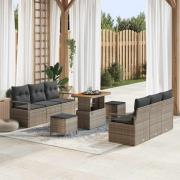 vidaXL Trädgårdsoffset med lagring 9 pcs Grå Poly rattan