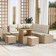 vidaXL Trädgårdsoffset med lagring 8 pcs Beige Poly rattan