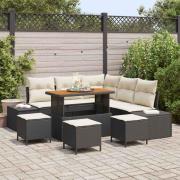 vidaXL Trädgårdsoffset med lagring 9 pcs Svart Poly rattan