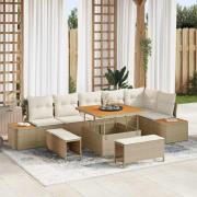 vidaXL Trädgårdsoffset med kudde med lagring 9 pcs Beige Poly rattan