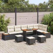 vidaXL Trädgårdsoffset med kudde med lagring 10 pcs Svart Poly rattan