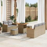 vidaXL Trädgårdsoffset med kudde med lagring 8 pcs Beige Poly rattan