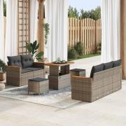 vidaXL Trädgårdsoffset med kudde med lagring 8 pcs Grå Poly rattan
