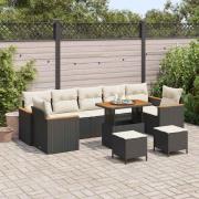 vidaXL Trädgårdsoffset med kudde med lagring 10 pcs Svart Poly rattan