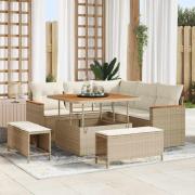 vidaXL Trädgårdsoffset med kudde med lagring Beige Poly rattan