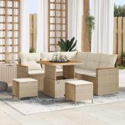 vidaXL Trädgårdsoffset med kudde med lagring 8 pcs Beige Poly rattan