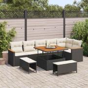 vidaXL Trädgårdsoffset med kudde med lagring 9 pcs Svart Poly rattan