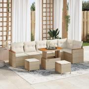 vidaXL Trädgårdsoffset med kudde med lagring Beige Poly rattan