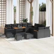 vidaXL Trädgårdsoffset med kudde med lagring 14 pcs Svart Poly rattan