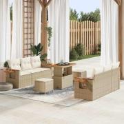 vidaXL Trädgårdsoffset med kudde med lagring 9 pcs Beige Poly rattan