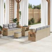 vidaXL Trädgårdsoffset med kudde med lagring 10 pcs Beige Poly rattan