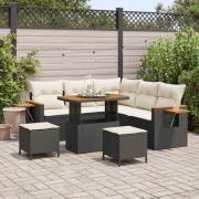 vidaXL Trädgårdsoffset med kudde med lagring 8 pcs Svart Poly rattan