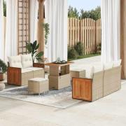vidaXL Trädgårdsoffset med kudde med lagring 8 pcs Beige Poly rattan