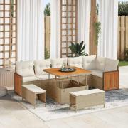vidaXL Trädgårdsoffset 9 pcs Beige och gräddfärgad 100 x 100 x 71 cm