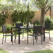 vidaXL Trädgårdsmöbelset 5 pcs Svart 150 x 90 x 75 cm konstrotting