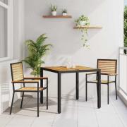 vidaXL Trädgårdsmöbelset 3 pcs Svart 90 x 90 x 75 cm konstrotting