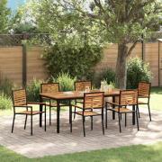 vidaXL Trädgårdsmöbelset 7 pcs Svart 200 x 100 x 75 cm konstrotting