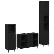 vidaXL Badrumsinredningsset med dörr 3 pcs Svart Ek 30 x 30 x 180 cm