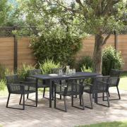 vidaXL Trädgårdsmöbelset 7 pcs Svart Stål och poly rattan